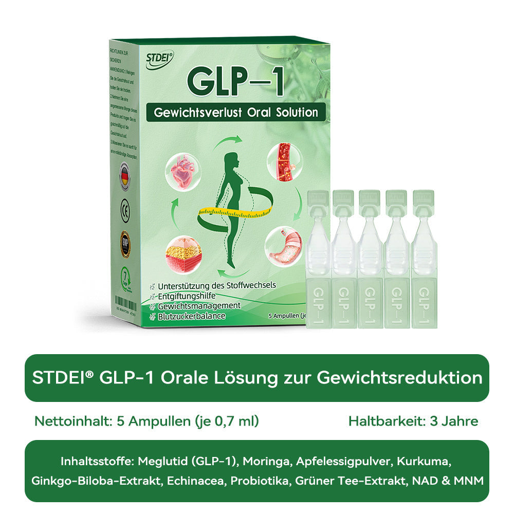 STDEI® GLP-1 Orale Lösung 🌸 Nur eine Dosis pro Tag – nach 7 Tagen sehen Sie bereits sichtbare Veränderungen ✅ Für Adipositas, Herz-Kreislauf, Diabetes, Schlafapnoe, Gelenke und mehr💎